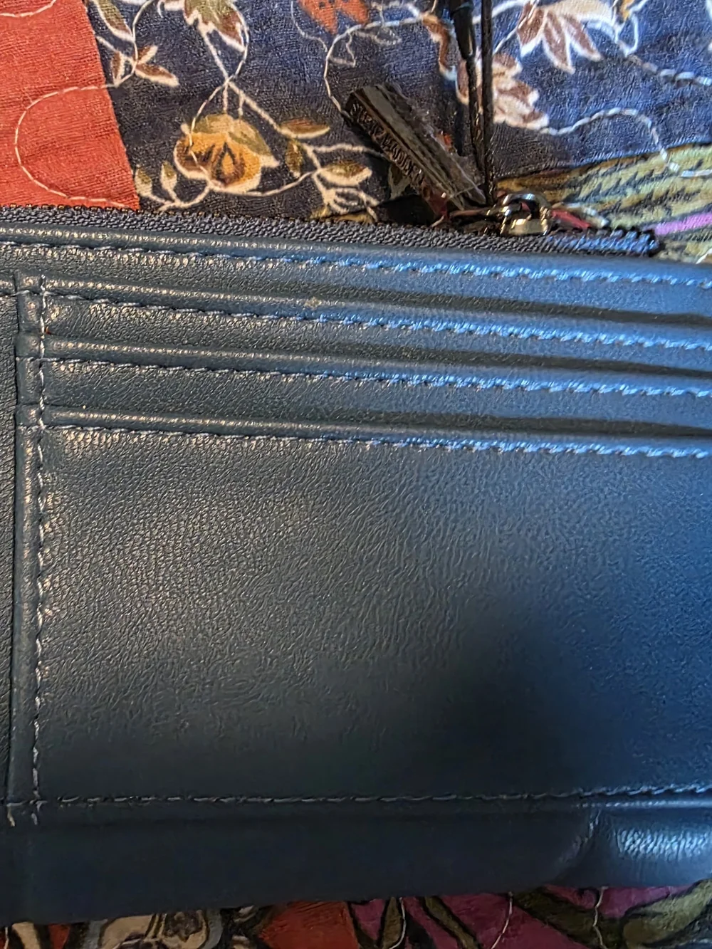 Steve Madden Quilted Leather Zip Wallet - Blue
